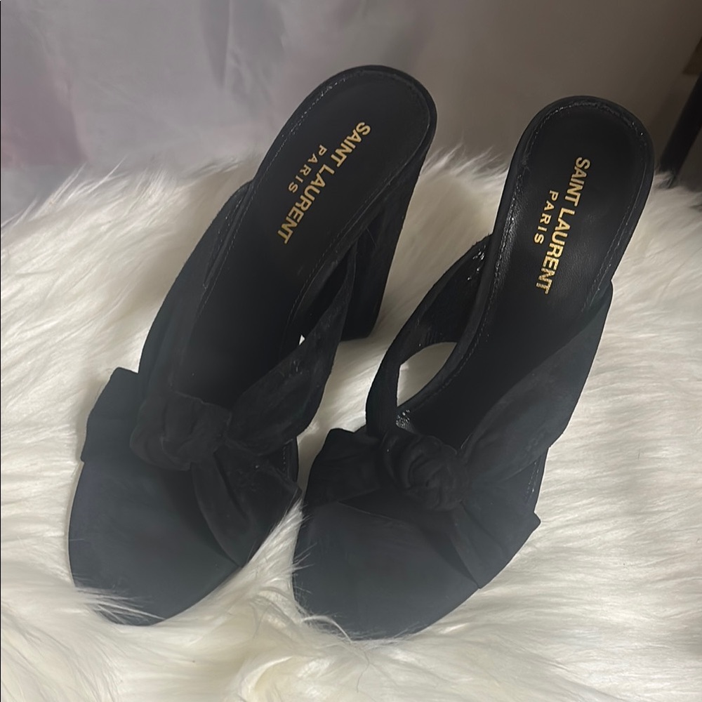 Saint Laurent Women's Black Bow Mules